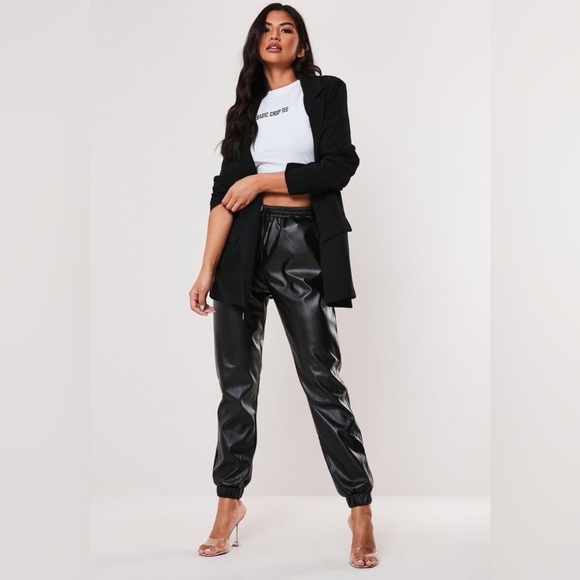 NWT - Missguided- Faux Leather Drawstring Cuffed Joggers Petite - Picture 1 of 5